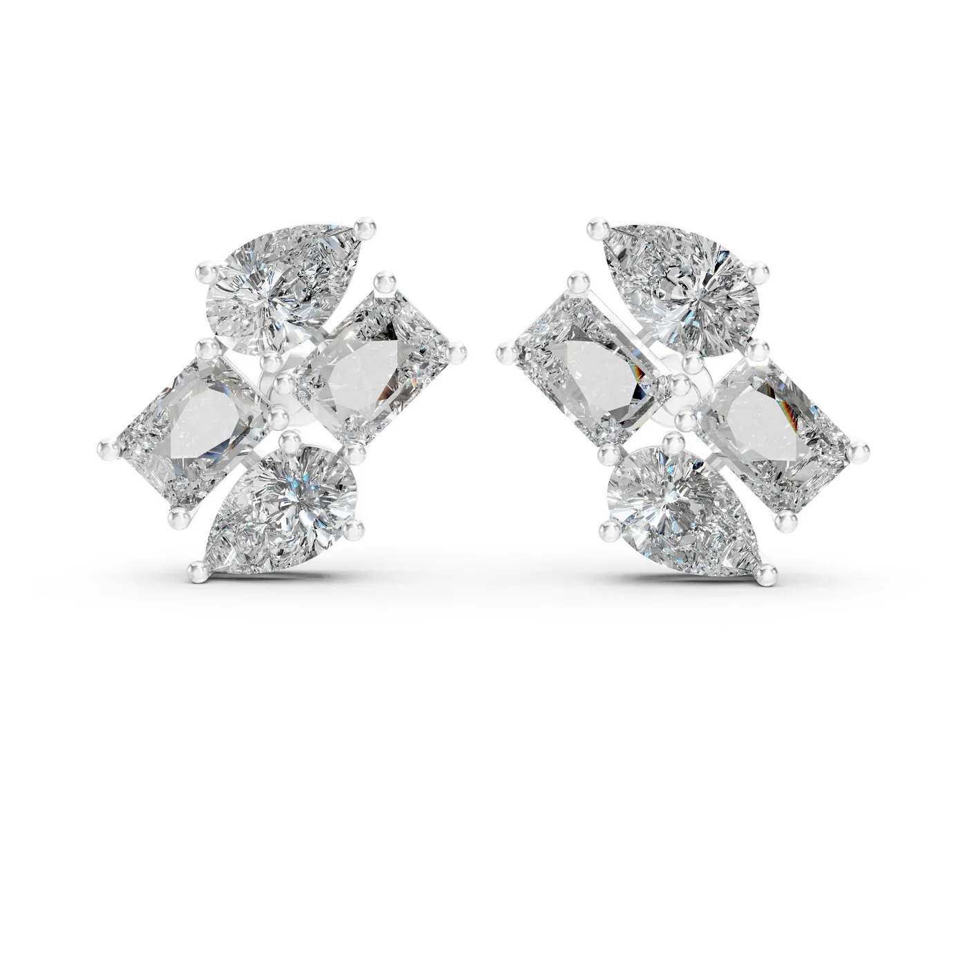 Cirrus mixed cut studs, 14k white gold