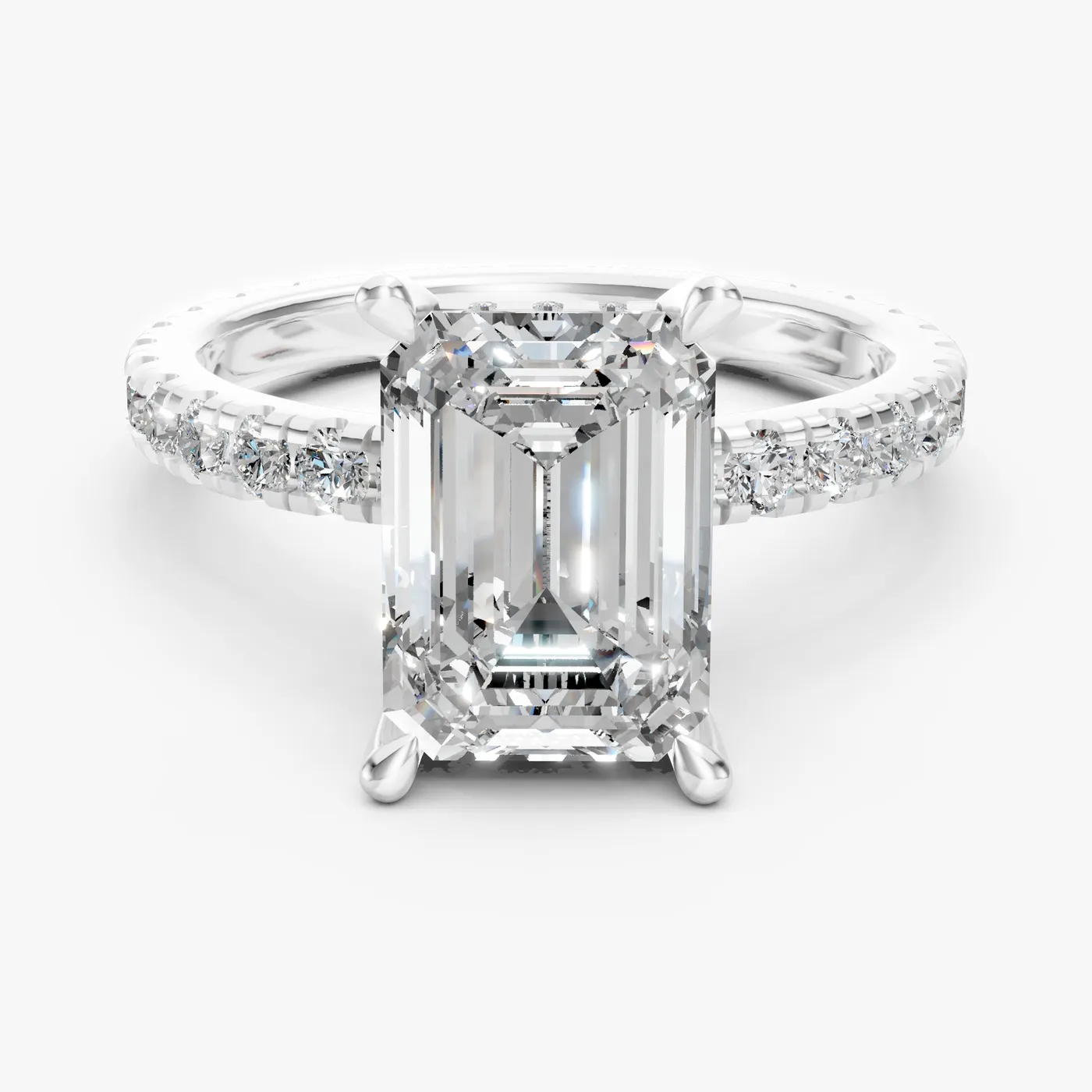 Aura grandiose emerald solitaire ring, 14k white gold