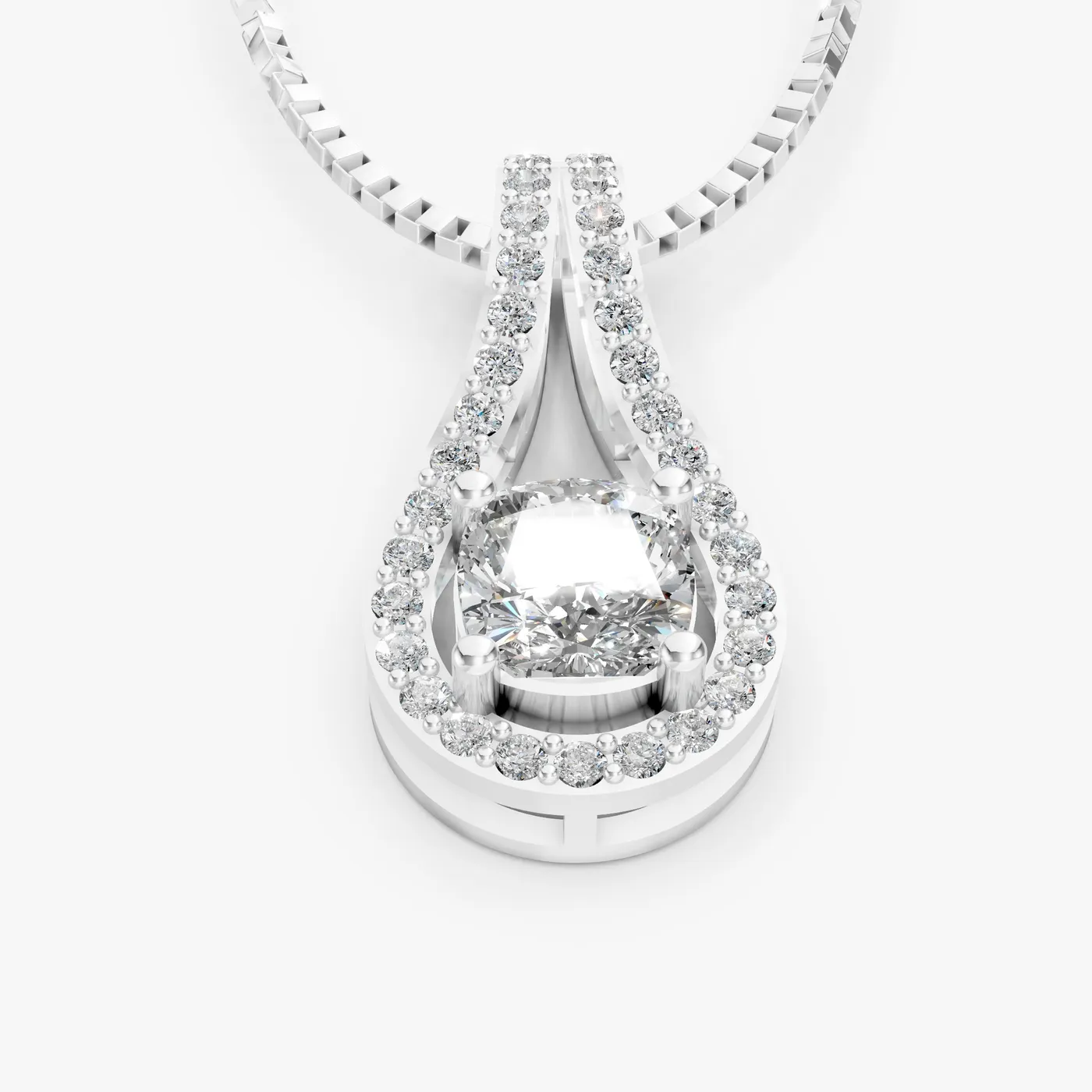 Aura grandiose cushion pendant, 14k white gold
