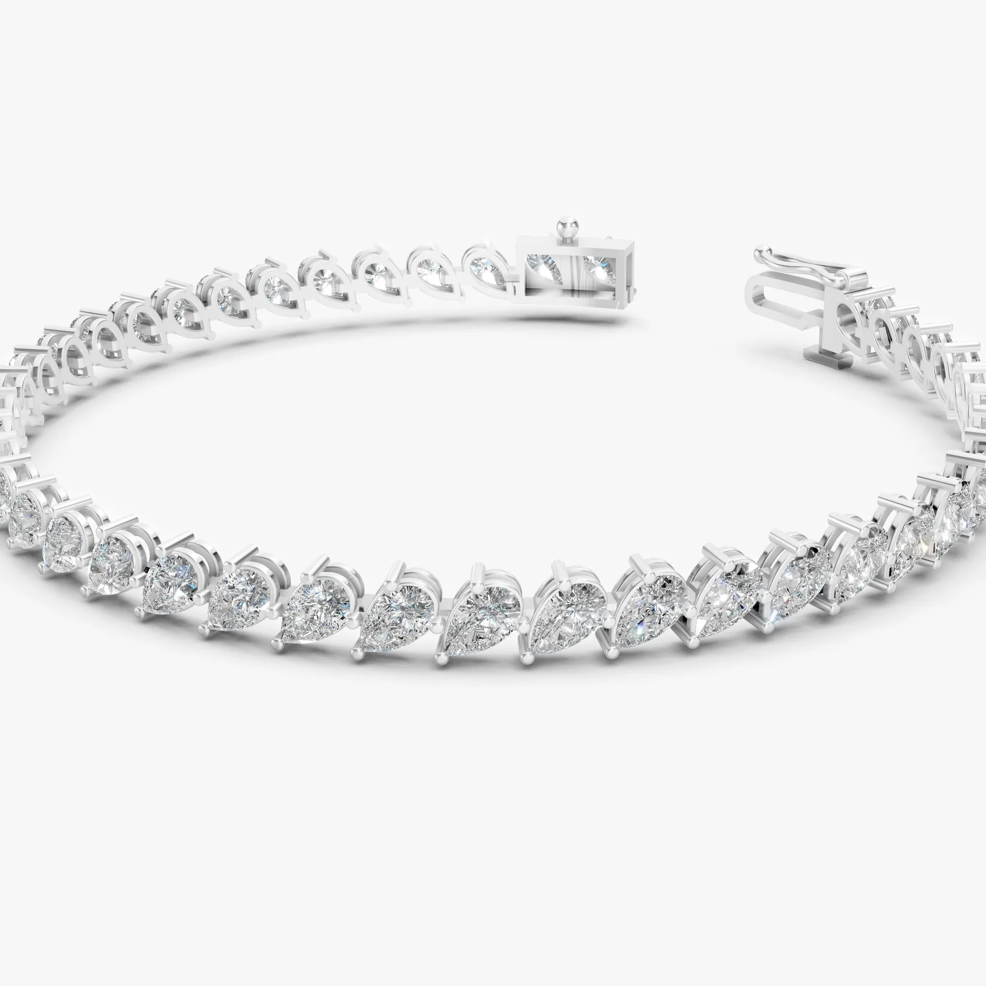 Angular pear tennis bracelet, view 3, enlarged