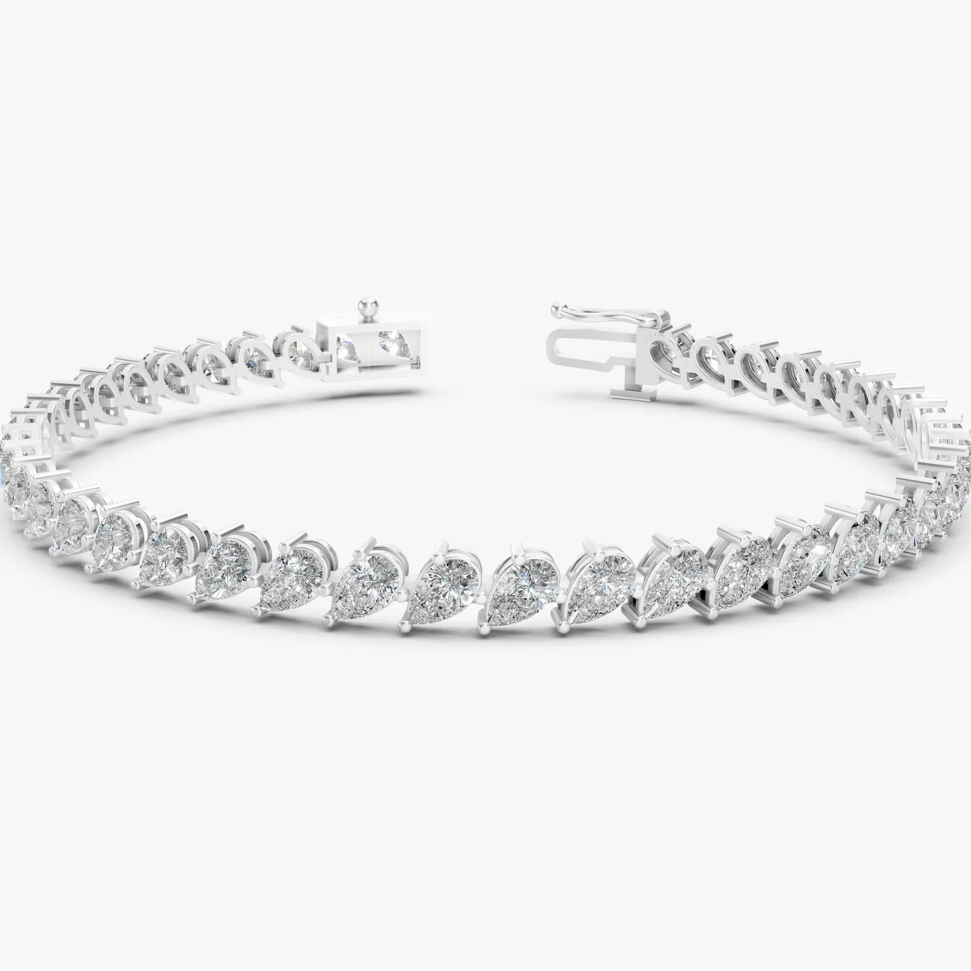 Angular pear tennis bracelet, 14k white gold