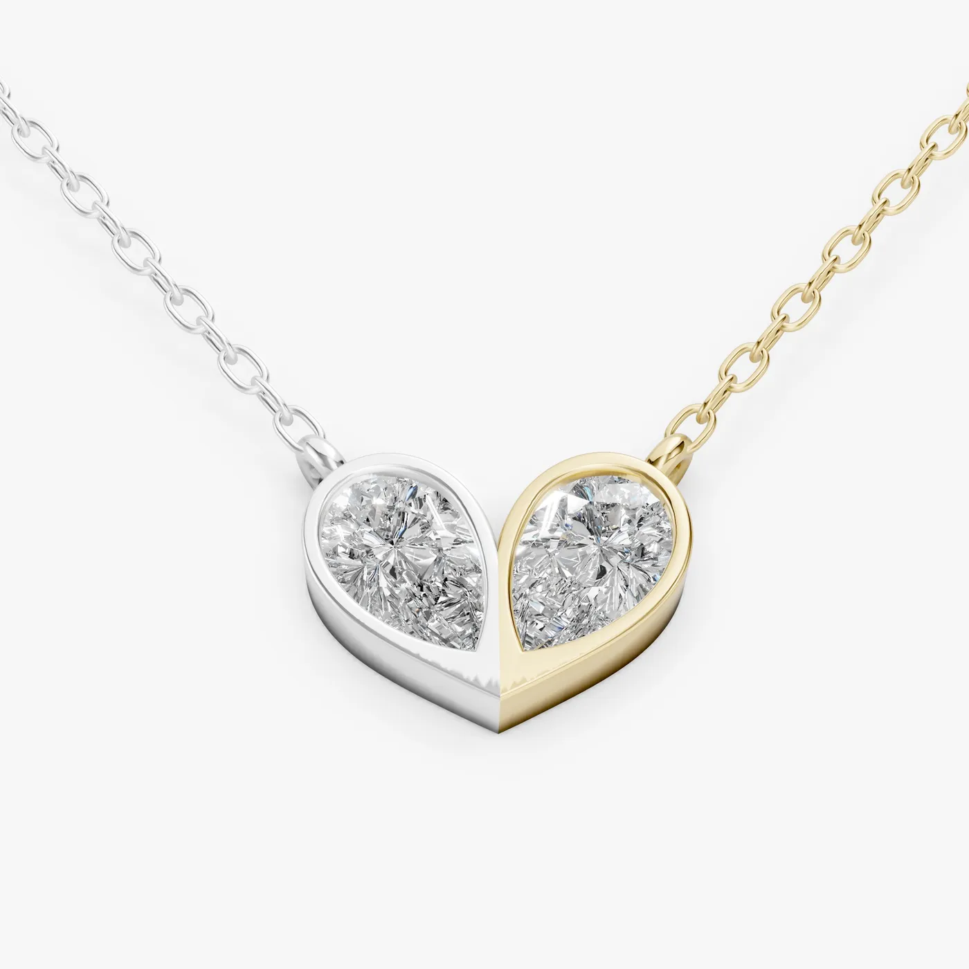 Merged heart pendant, 14k both yellow and white gold